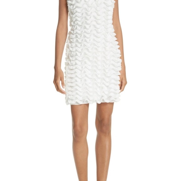 Ted Baker London White Wavy Textured Ruffled Tunic Dress Size 1 - Picture 1 of 9